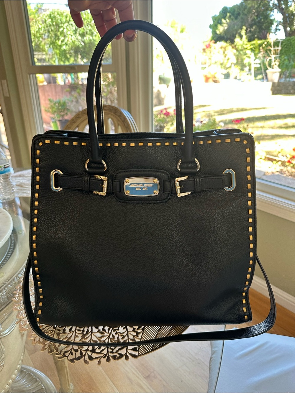 NWOT Michael Kors Black Leather Satchel with Gold Stud Trim